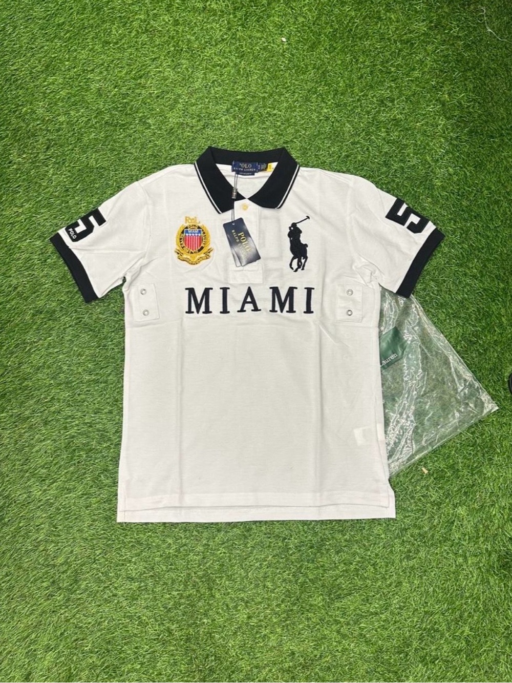 Polo by Ralph Lauren White Polo with Navy Trim and MIAMI Crest